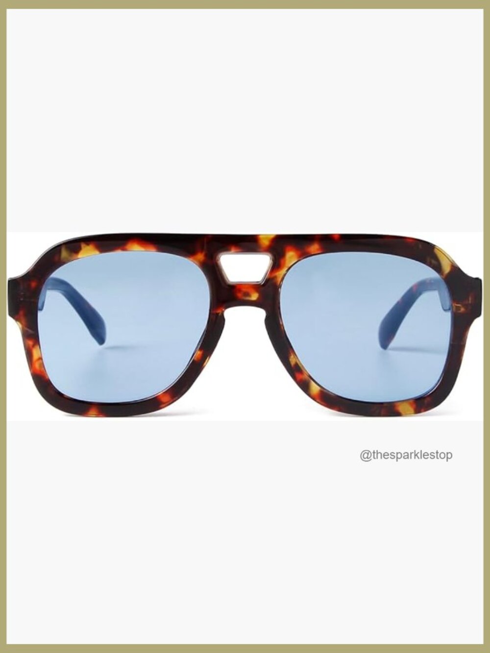 Retro Aviator Sunglasses with Blue Lens, Plastic Frame, Oversized Fit